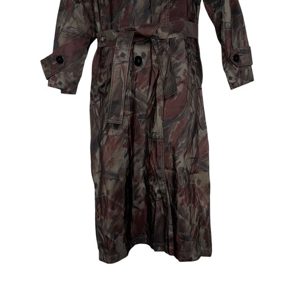 London Fog Vintage 1990's Abstract Wool Lined Long Trench Rain Coat 6 Petite - Picture 3 of 8